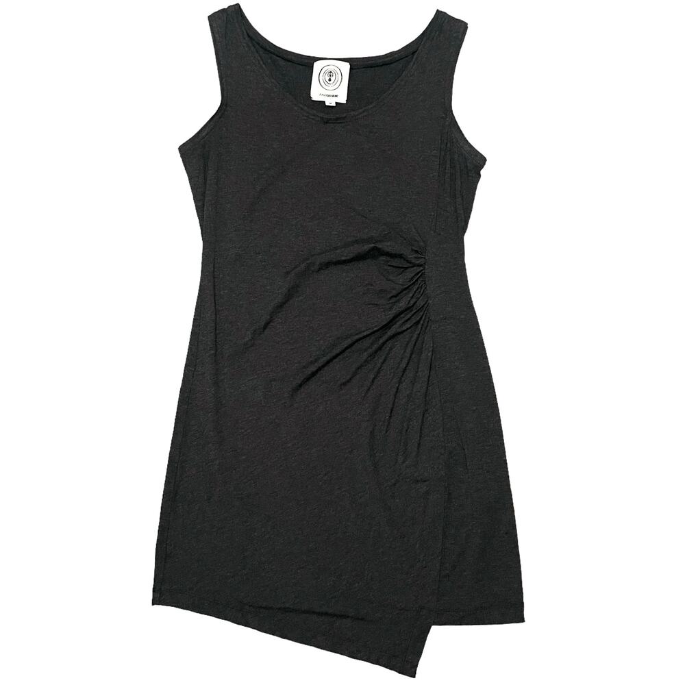 Anagram Gary Graham Mini Dress Jersey Sleeveless Dark Gray Asymmetric Hem Medium